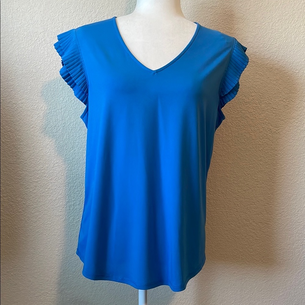 V-Neck Flutter Sleeve Top - Blue